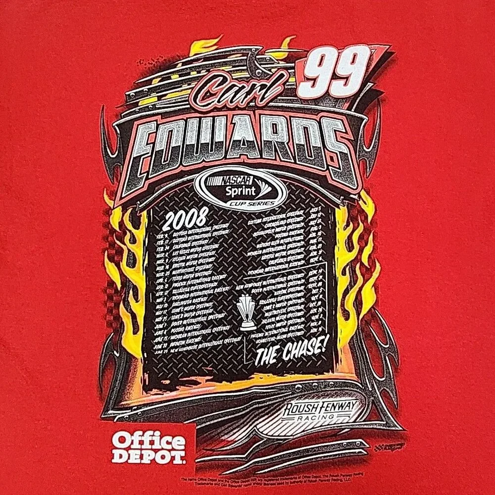 Carl Edwards T-Shirt Red Men Sz Large Nascar #99 Auto Racing 2008 Ford Rousch